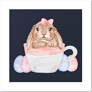 Bunny Cup Eggs Watercolor Posters and Art